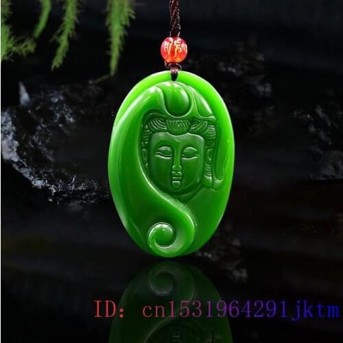 Green Jade Guanyin Pendant Men Fashion Amulet Carved Chinese Gifts Jewelry Natural Charm Jadeite Necklace Women