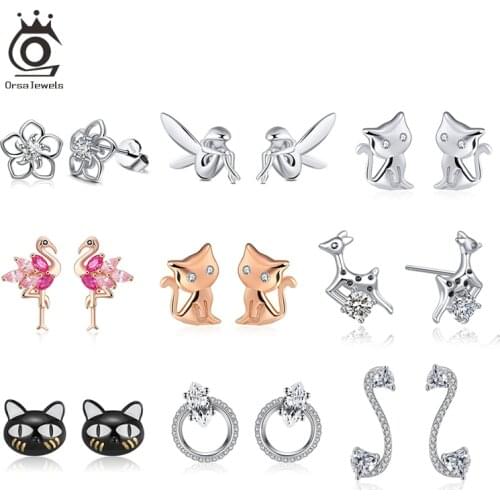 ORSA JEWELS 925 Sterling Silver Women Earrings Fairy Elf Shape Angle Wings Stud Earring Engagement Jewelry Silver Brincos OSE97