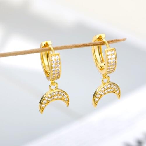 2020 trend New Fashion Cute Zircon Crescent Moon Pendants Drop Earrings Gold Silver Color Earrings For Women Korean Jewelley