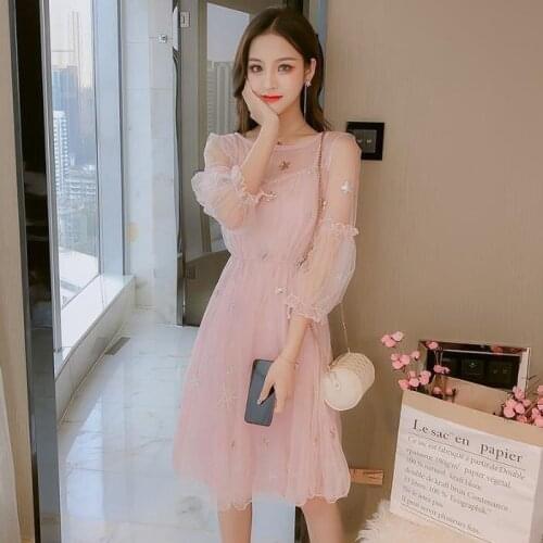 Women Dresses Dress Two-Piece Set Spring Summer Womens Retro XINGX Embroidered Mesh Dress Vestido De Mujer Femme Robe