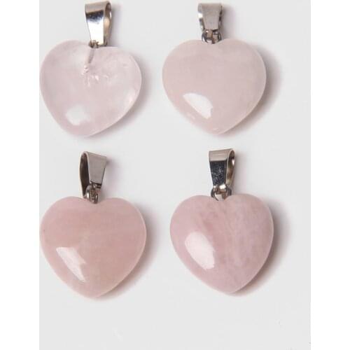 1-10Pcs 15*16MM Heart Shaped Natural Pink Crystal Pendant Wholesale Polished Pendants Charm For Jewelry Making Earrings Necklace