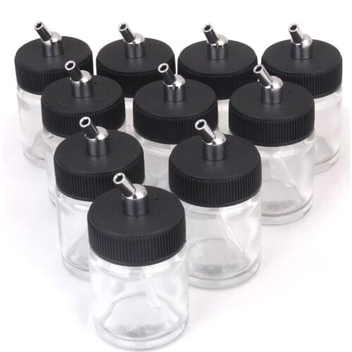 10pcs 22cc Airbrush Glass Bottles Jars Lid Adapter Siphon Conector