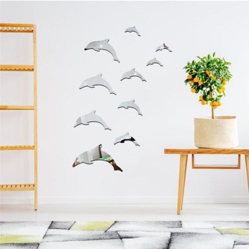 10Pcs/Pack Dolphin Mirror Wall Stickers DIY 3D TV Sofa Bedroom Background Removable Appliques Living Room Art PVC Decals Murals
