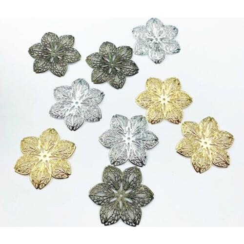 10pcs Gold Silver Connectors Hollow Flower Filigree Wraps For DIY Scrapbook Jewelry Making Home Decor Metal Crafts 43mm