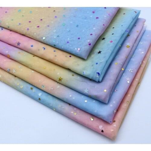 150cm Width Hot Rainbow Star Love Sequin Mesh Fabric Colorful Organza Glitter Fabric DIY Dress Wedding Party Decoration 1Meter
