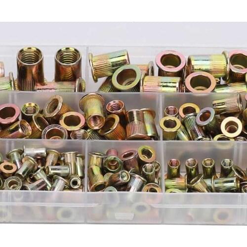 200Pcs for Metric Flattop Vertical Grain Pull Riveting Nut M3-M10 Galvanized Rivet Nut Set Fasteners