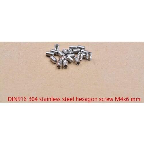 304 stainless steel screw DIN916 M4x6 hexagon M4 20pcs