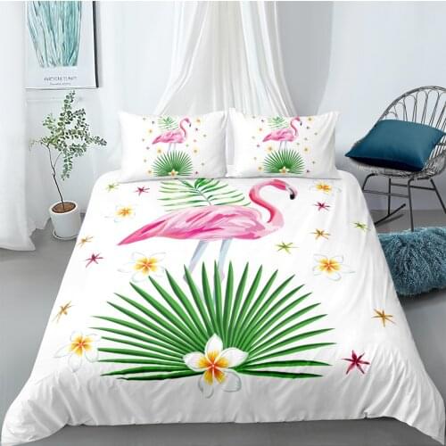 3D Custom Duvet Cover Set Bedding Sets Quilt Covers Pillow Cases Full Twin Double Single Size Flamingo Design White Bedding Sets