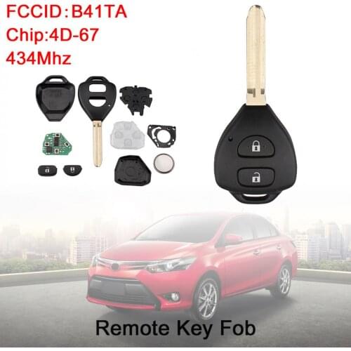 434Mhz 2 Buttons Car Remote Key Fob with 4D67 Chip B41TA Fit for Yaris 2005 2006 2007 2008 2009 / Toyota Hilux