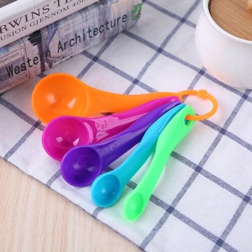 5Pcs/set Lovely Colorful Plastic Measuring Cups Measure Spoon Kitchen Tool Kids Spoons Measuring Set Tools For Baking Coffee Tea