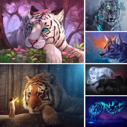5D DIY Diamond Painting Animal Tiger Kit Full Drill Square Embroidery Diamond Mosaic Art Picture of Rhinestones Home Decor Sale