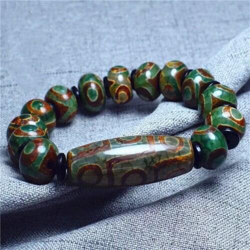 Natural Tibetan rough stone old Dzi Bead Bracelet Three Eyes Nine Eyes Agate Genuine Men and Women Bracelets 15mm