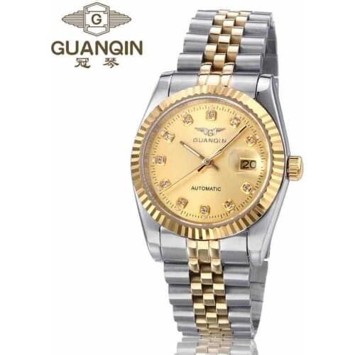 GUANQIN Watches Men Authentic Luxury Watch Hollow Mechanical Men Watch Stainless Steel Business Men Wristwatches for Men