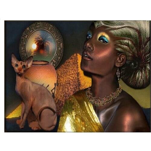 Diy Diamond Painting Cat Girl Home Decor Full Drill Mosaic Embroidery Rhinestone Picture Handcraft Kit Night Woman AnimalZP-4611