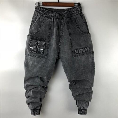 Owen Seak Men Casual Cargo Harem Jeans Pants High Street Hip Hop Length Mens Clothing Denim Sweatpants Spring Autumn Big Size