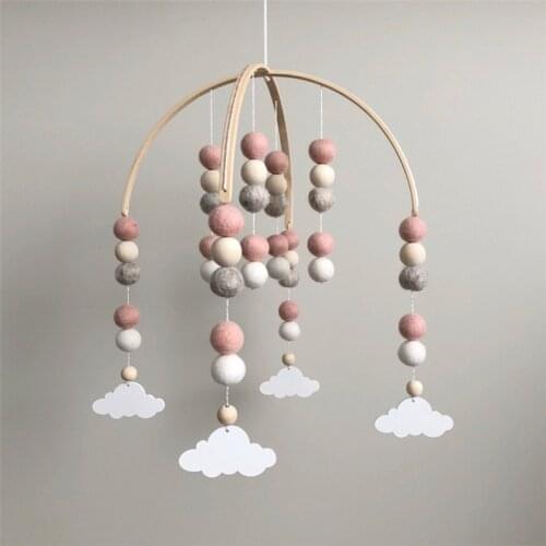 INS Nordic Wooden wool ball wind chimes Newborn Baby Bed Room Decor Photography Props Baby Bedroom Decoration Pacify Toy Gift