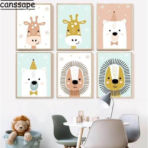 Animal Posters And Prints Lion Deer Bear Paintings Nordic Canvas Poster Nursery Wall Pictures Kids Baby Bedroom Decoration