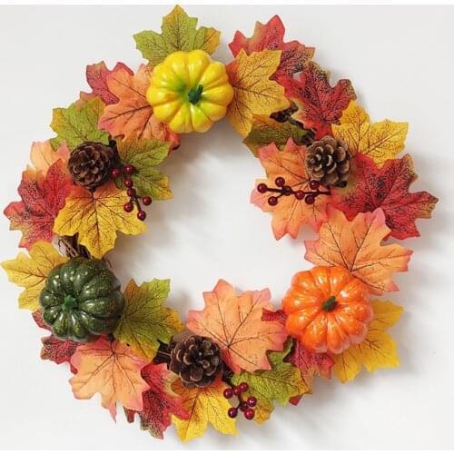 Artificial Pumpkin Wreath Pine Cones And Berries Garland Home Decoration Farmhouse Decor For Halloween