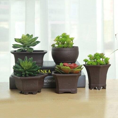 Ceramic Flowerpot Hand Carved Plum Orchid Bamboo Chrysanthemum Succulent Plant Pot Black Pottery Vase Bonsai Garden Decor Crafts