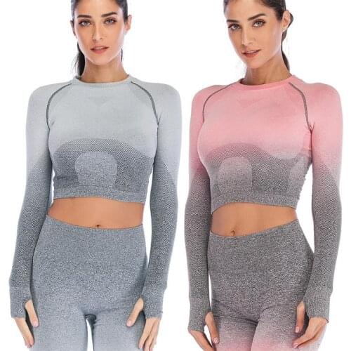 2 Pcs Yoga Sets Sports Long Sleeve Fitness Top Workout Clothes Gym Shirts Crop Top Sport Women Long Sleeve Sportswear Leggings