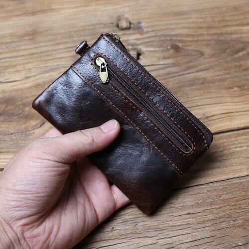 ZRCX Genuine Leather Coin Purse for Men Women Mini Zipper Wallet Small Money Pocket Bag Female Money Wallets Men Card Holder