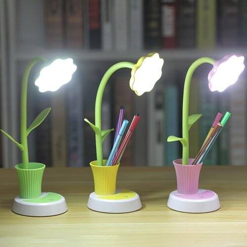 Lamp Floral Sun Flower Pen Golder Table Lamp USB Charging Desktop LED Student Dormitory Three-Speed Dimming Eye Bedroom Lamp