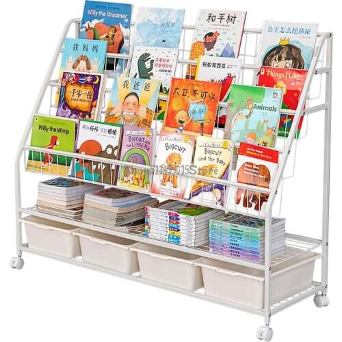 Mobile Childrens Bookshelf Household Finishing Storage Cabinet Racks Baby Wrought Iron Picture Book Storage Rack Toy Rack
