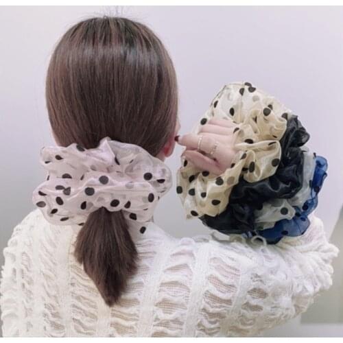 Fashion hair ring boutique hair accessories women lace mesh yarn wave point large hair ring hair rope girl rubber band hair band