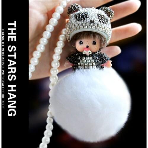 Cartoon Fashion Rabbit Fur Rhinestones Car Rearview Pendant Cute Pink Car Interior Decoration High Quality Hanging Car Ornaments