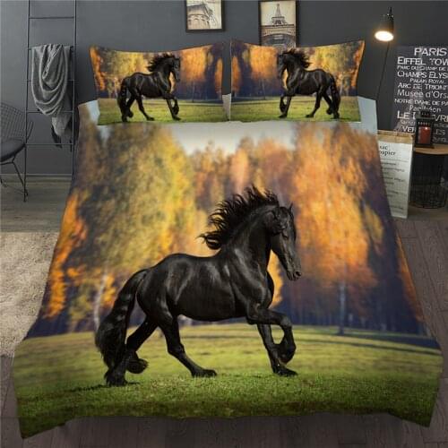 3D Printed Black Horse Bedding Set Single Double Duvet Cover Set Twin Full Queen King Size Bed Linen Children Adult Home Textile