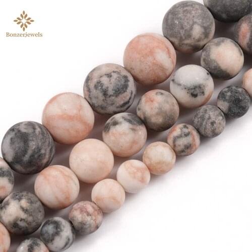 Natural Frosted Pink Zebra Stone Dull Polish Round Spacer Matte Bead For Jewelry Making DIY Woman Bracelet Necklace Accessories