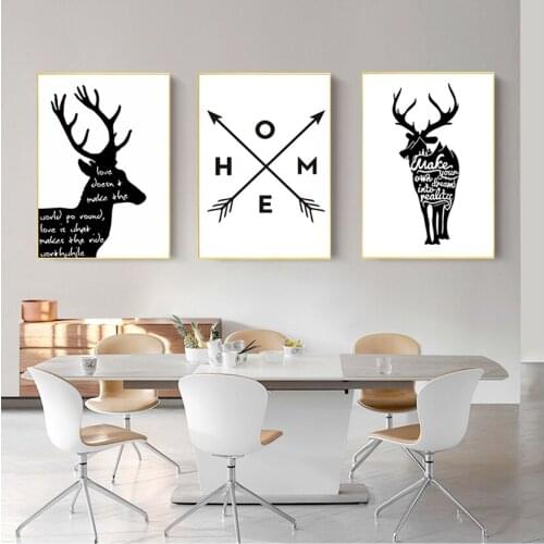 Picture Prints Living Room Home Decor CH048 Black White Minimalist Abstract Elk Canvas Painting Nordic Scandinavian Wall