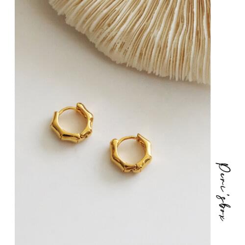 PerisBox Dainty Bamboo Gold Hoop Earrings Fashion Cute Simple Huggie Brass Earrings For Girl Tiny Earring Hoops Jewelry