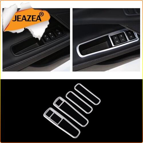 JEAZEA ABS Armrest Interior Window Glass Lifting Switch Button Panel Frame Cover Trim Fit for Jaguar XE 2014-2019 Car Styling