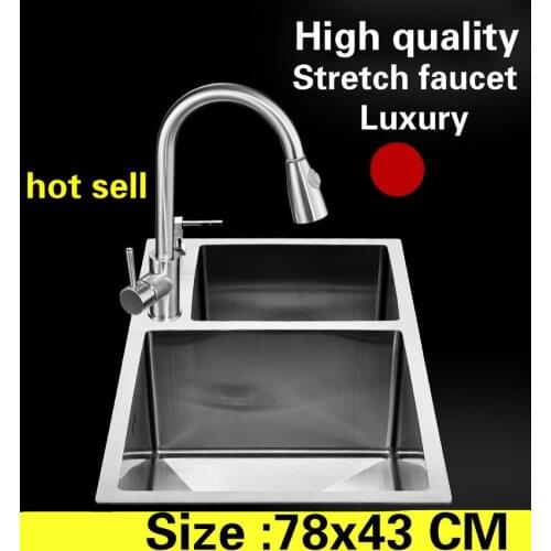 Free shipping Apartment vogue stretch faucet kitchen manual sink double groove high capacity 304 stainless steel 780x430 MM