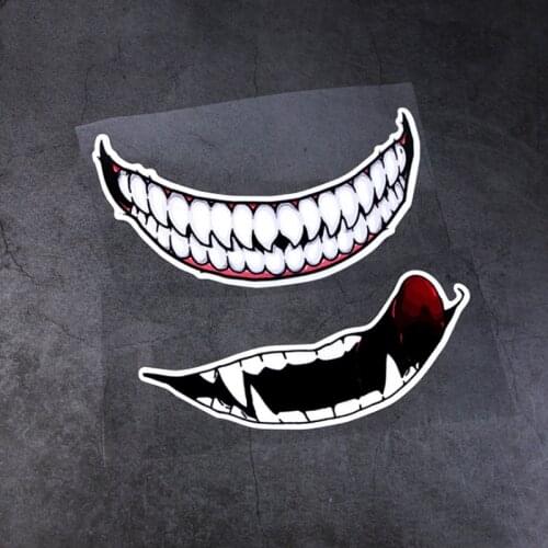 Removable Motorcycle Bike Helmet Decoration Stickers Visor Mirror Fog Personality Teeth Decals Accessories