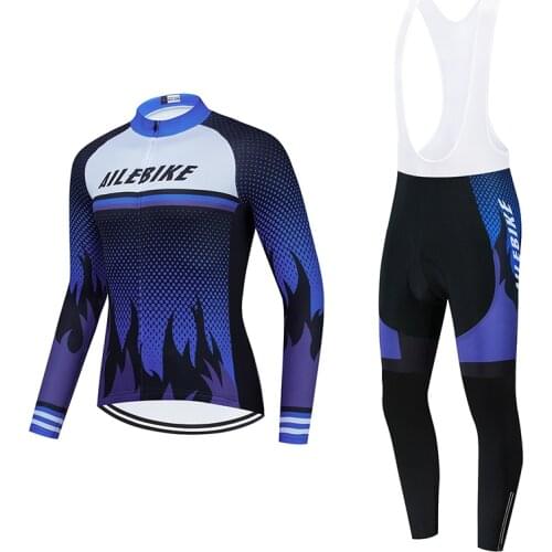 AILEBIKE Winter Bicycle Set Bike Cycling Team 2021 Thermal Fleece Long Sleeve Sportswear Autumn Racing Pro Jersey Suit for Men