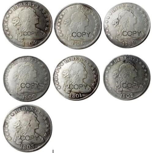 US A Set Of(1798-1804) 7pcs Draped Bust Dollar Silver Plated Copy Coin