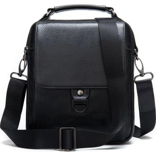 Mens Shoulder Messenger Hand Bag Black Genuine Leather Small Business Designer Brand Fashion Travel Casual Crossbody Bag Male