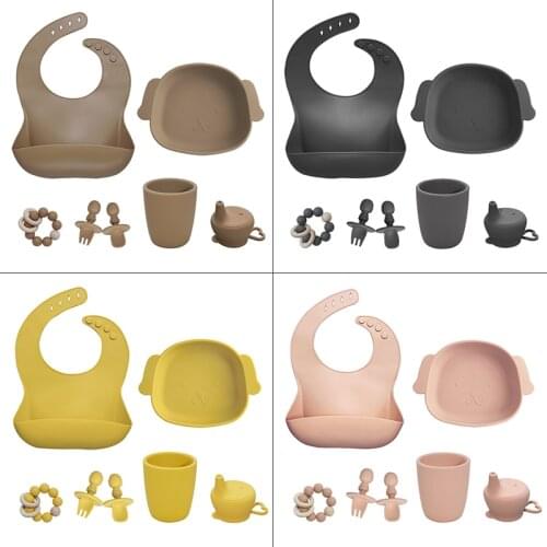 Solid Food Dining Appliance Gifts Waterproof Baby Bibs Kawaii Feeding Food Tray Dishes Plates Spoon Cup With Lid Baby Essentials