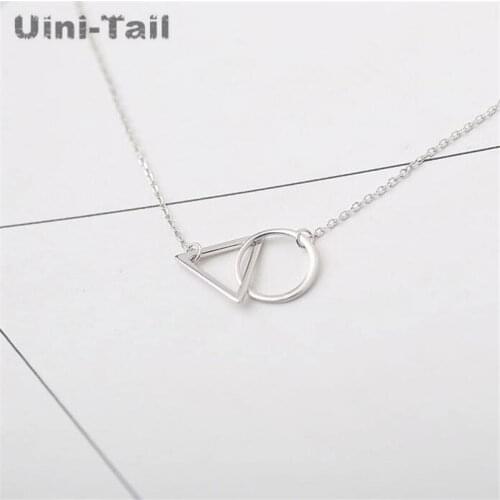 Uini-Tail hot new 925 sterling silver minimalist necklace female triangle round pendant anti-allergy does not fade high quality