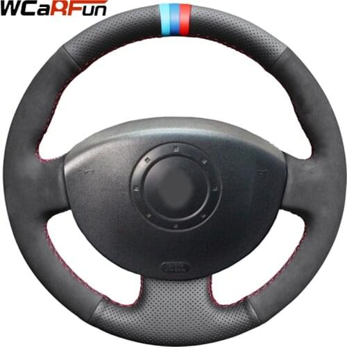 WCaRFun Black Artificial Leather Suede Car Steering Wheel Cover for Renault Scenic 2 2003-2009 Megane 2 2003-2008 Kangoo 2008