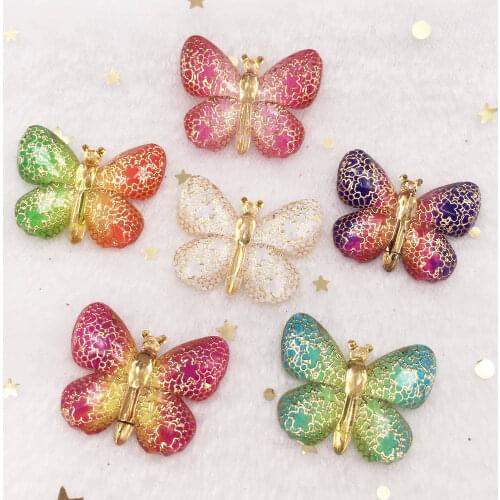 Shiny Colorful Butterfly FlatBack rhinestone Cabochon Miniature Appliques Christmas 1 hole ornament DIY scrapbook figurines OW79