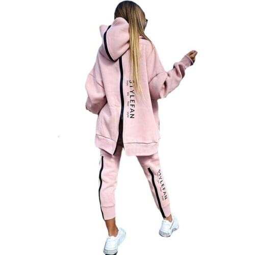 Women Spring Autumn Personality Long Polyester Fiber Zipper Front Back Wear Long Sleeve Trousers Loose Casual Sweater Suits