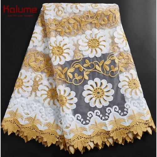 Kalume Gold African Lace Fabric Fashion French Mesh Milk Silk Lace Fabric With Stones Nigerian Tulle Lace Fabric For Dress F2310