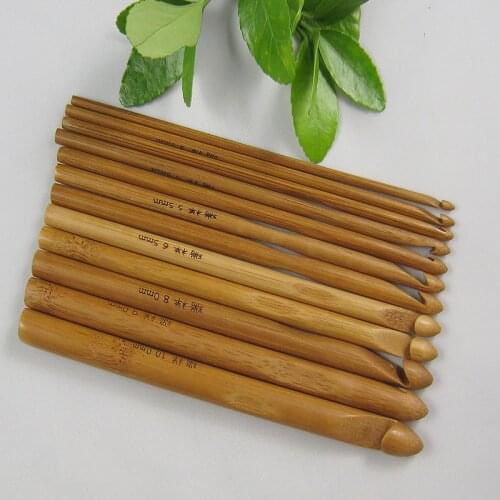 12pcs Bamboo Crochet Hooks Needles Crochet Handmade Sewing Needles Knit Weave Crafts Home DIY Knitting Tools