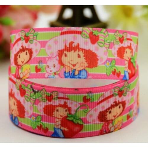 22mm 25mm 38mm 75mm Ruban satin Strawberry Girl Cartoon Character printed Grosgrain Ribbon party decoration X-01250 10 Yards
