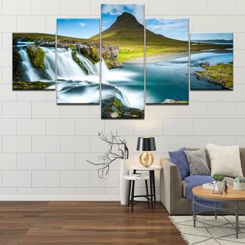 HD Printed 5 Piece Canvas Art IcelandWaterfall River Wall Pictures for Living Room Free Shipping Room Wall Pictures