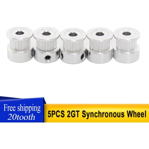 5 pieces of GT2 timing belt pulley 20 teeth aluminum parts 5mm parts gear screws for 3D printer