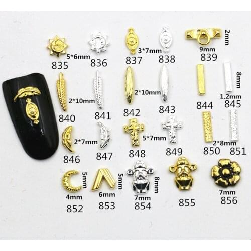 50pcs/pack Japan Korea Alloy Nail Art Moon Feather Cross Sun God of wealth Metal Accessorie for Phototherapy Nail Sticker DIY